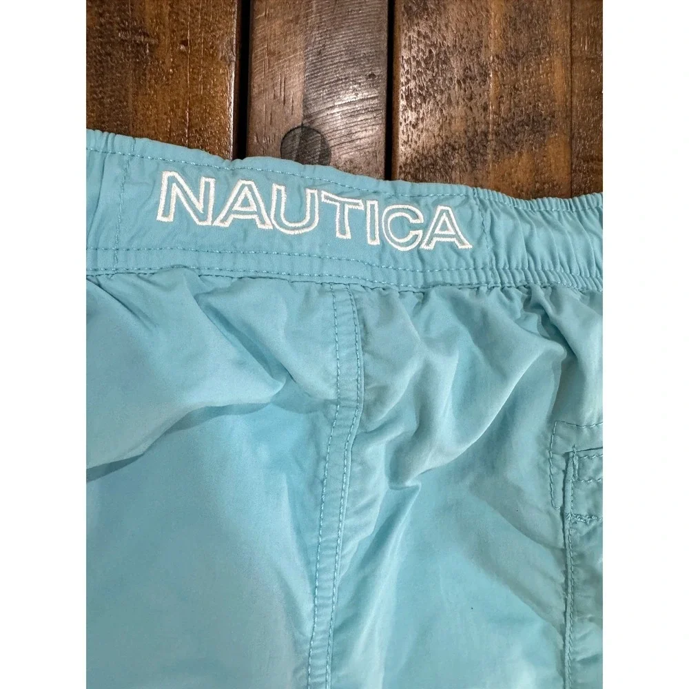 Nautica Men's XL Swim Trunks Light Blue White Piping Mesh Lining Board Shorts